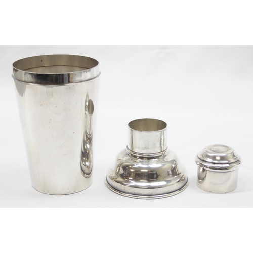 1076 - An Art Deco period silver plated cocktail shaker by Harrods, approx 20cm tall