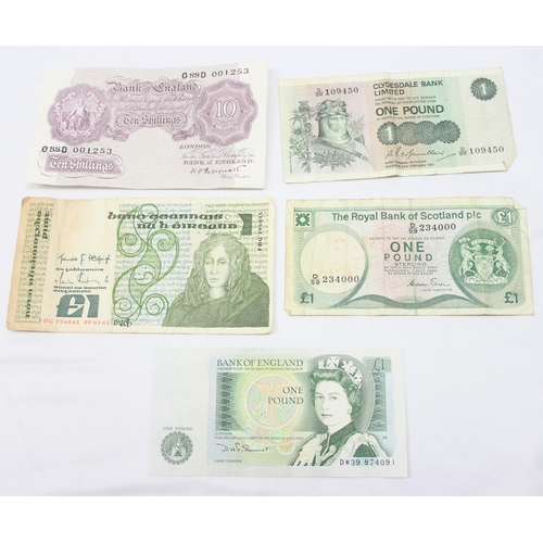 1258 - 5 assorted vintage English, Scottish and Irish banknotes to inc a Peppiatt 10 Shilling