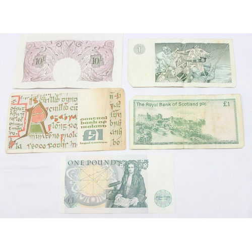 1258 - 5 assorted vintage English, Scottish and Irish banknotes to inc a Peppiatt 10 Shilling