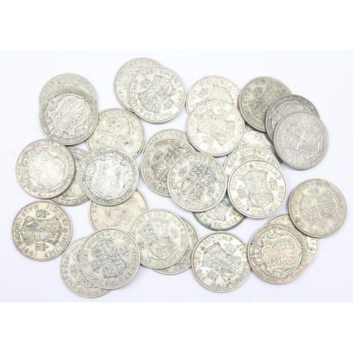 1264 - 30 assorted 0.500 silver British half crown coins, George V & George VI, approx 419.74g gross, some ... 