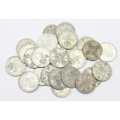 1265 - 25 assorted 0.500 silver British florin coins, George V & George VI, approx 279.74g gross, some in s... 