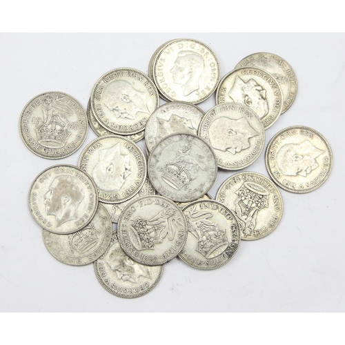 1266 - 22 assorted 0.500 silver British shilling coins, George V & George VI, approx 122.07g gross, some in... 