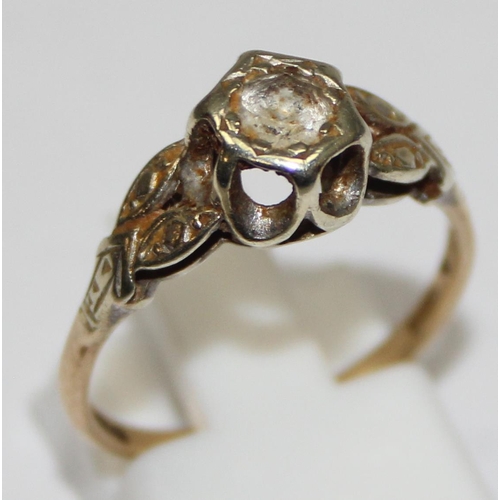 2412 - A vintage 9ct gold and solitaire white stone ring in decorative mounting, London 1976, approx size O... 