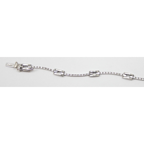 2452 - A retro style 18ct white gold and diamond set bracelet, marked and XRF confirmed, approx 20cm long, ... 