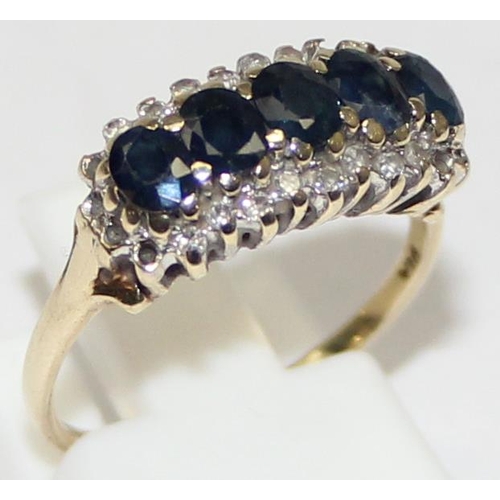 2454 - A vintage 9ct gold, sapphire and 0.15ct diamond ring, marked and XRF confirmed, approx size M, appro... 