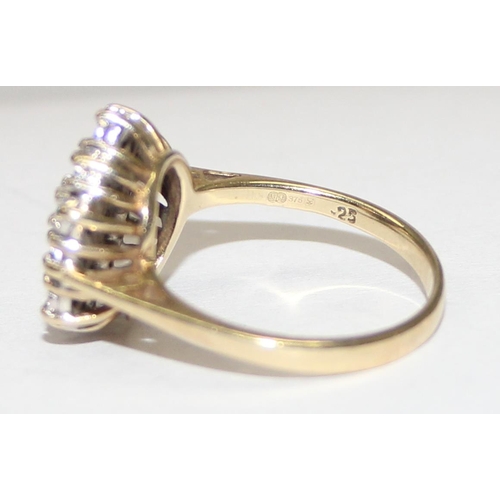 2455 - A vintage 9ct gold 0.25ct diamond cluster ring, seemingly unmarked but XRF confirmed, approx size Q,... 