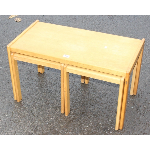 115 - Retro light wood  nest of tables in the manner of Habitat, largest measures approx. 80cm x 44cm x 44... 