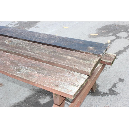 325 - Hard wood garden picnic bench, approx size 183cm long x 155cm wide