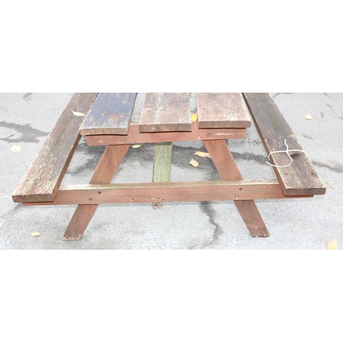 325 - Hard wood garden picnic bench, approx size 183cm long x 155cm wide