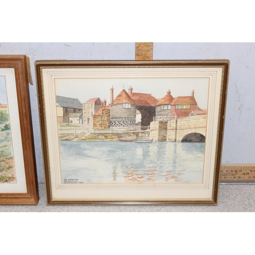 496 - G. Langham (XX), 2 watercolours, one entitled The Barbican, Sandwich, both dated 1975, a vintage Ori... 