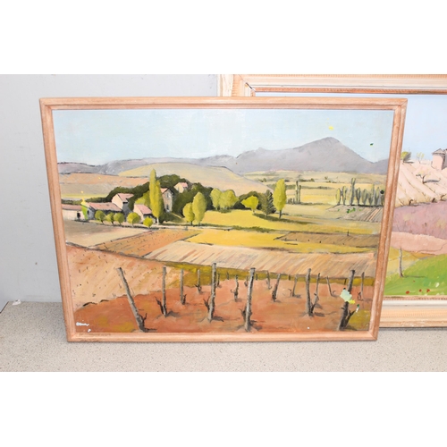 499A - Joyce Williams (British XX), 2 mid-century oil on canvas and board Provence landscapes, unsigned but... 