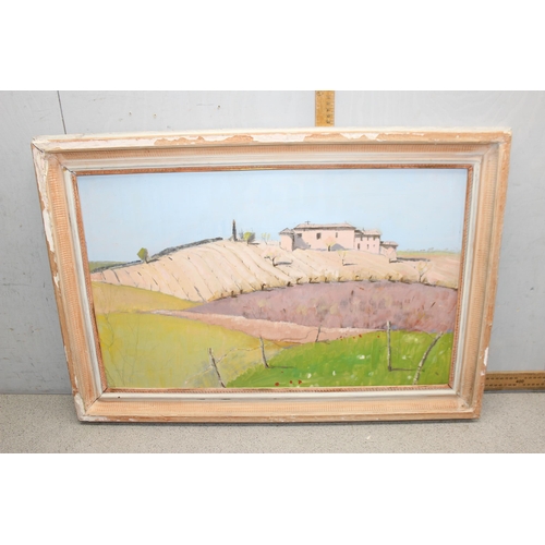 499A - Joyce Williams (British XX), 2 mid-century oil on canvas and board Provence landscapes, unsigned but... 