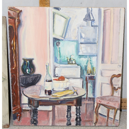 499E - Joyce Williams (British XX), 3 mid-century oil on board paintings of a still lives and a preparatory... 