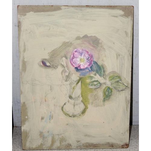 499E - Joyce Williams (British XX), 3 mid-century oil on board paintings of a still lives and a preparatory... 