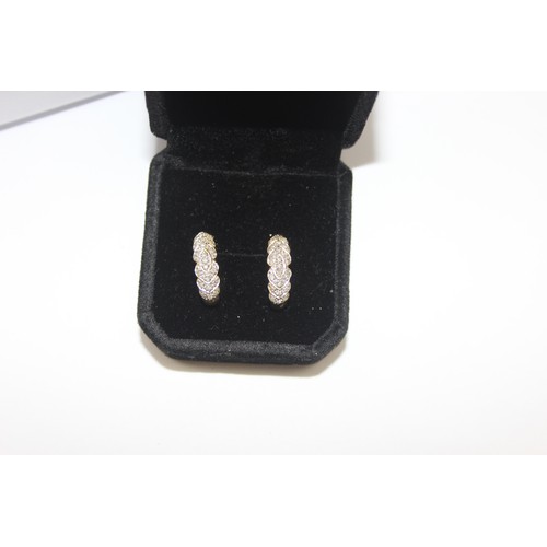 2453 - A pair of 9ct gold and pave diamond set earrings, marked and XRF confirmed, approx 2.61g gross