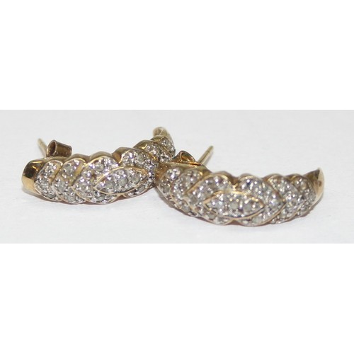 2453 - A pair of 9ct gold and pave diamond set earrings, marked and XRF confirmed, approx 2.61g gross