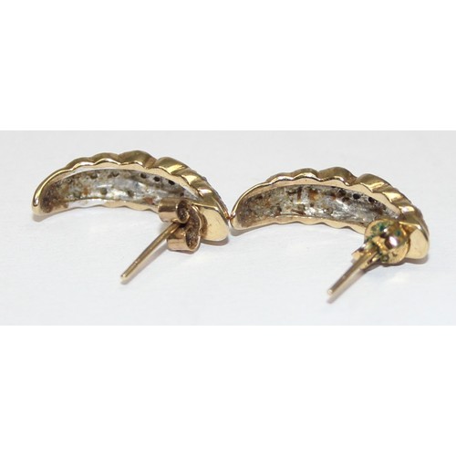 2453 - A pair of 9ct gold and pave diamond set earrings, marked and XRF confirmed, approx 2.61g gross