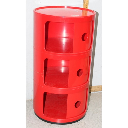 96 - A vintage Kartell Componibili three tier storage unit in red by Anna Castelli Ferrieri, approx 58cm ... 