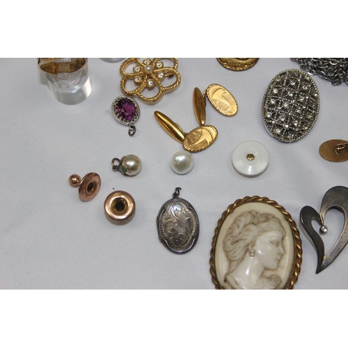 2458 - Qty of assorted gold plated and other jewellery to inc 2 9ct gold shirt studs, marked and XRF confir... 