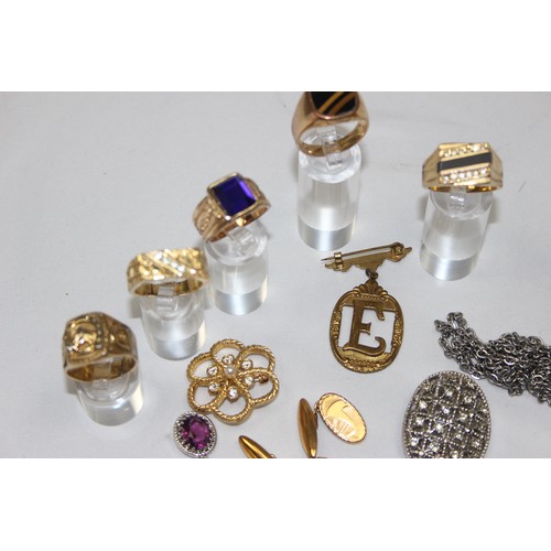 2458 - Qty of assorted gold plated and other jewellery to inc 2 9ct gold shirt studs, marked and XRF confir... 