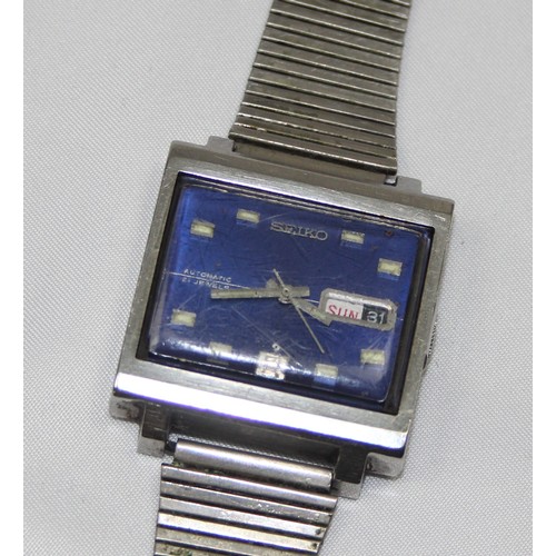 1351 - A 1970's Seiko 6119-5000 TV shaped watch with automatic movement, stainless steel strap and case