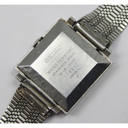 1351 - A 1970's Seiko 6119-5000 TV shaped watch with automatic movement, stainless steel strap and case
