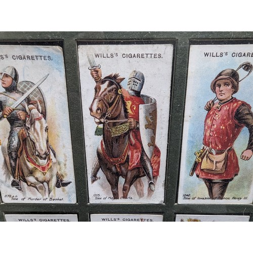 530A - 4 framed cigarette card displays to inc Black Cat vintage Cars, United Service Arms & Armour etc