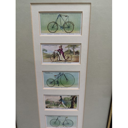 530A - 4 framed cigarette card displays to inc Black Cat vintage Cars, United Service Arms & Armour etc