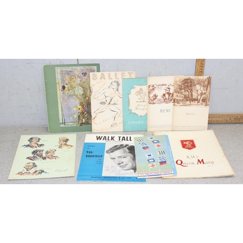 551 - Qty of assorted ephemera to inc a vintage Cunard Passenger list, a signed sheet music by Val Doonica... 