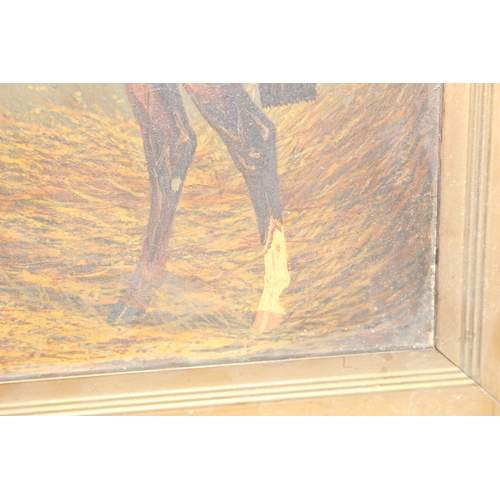 409 - Timothy. B. Whitby (British XIX-XX), oil on board study of a racehorse in stables, signed TBW, annot... 