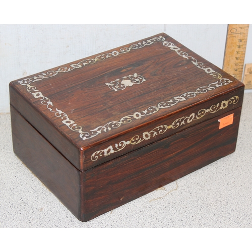 272 - An antique Rosewood workbox with mother of pearl inlay, approx 25cm wide