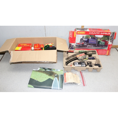 1503 - Hornby R1249 Country Rambler train set in box and a box of assorted other OO gauge train items