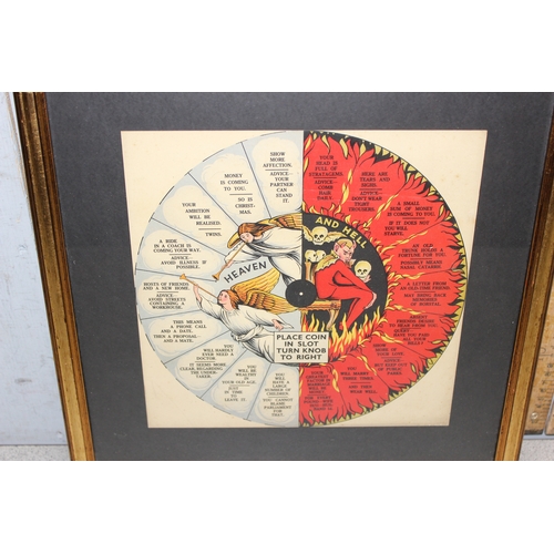 407 - Framed vintage print of the artwork from the Heaven & Hell penny arcade machine, approx 50cm x 40cm ... 