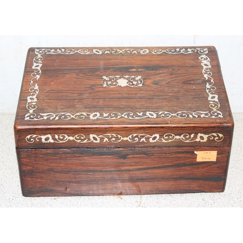 272 - An antique Rosewood workbox with mother of pearl inlay, approx 25cm wide