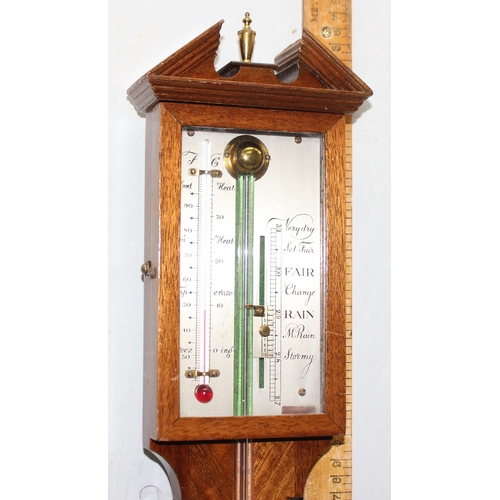 406 - An antique style mercury stick barometer with silvered scale, unnamed, approx 95cm tall