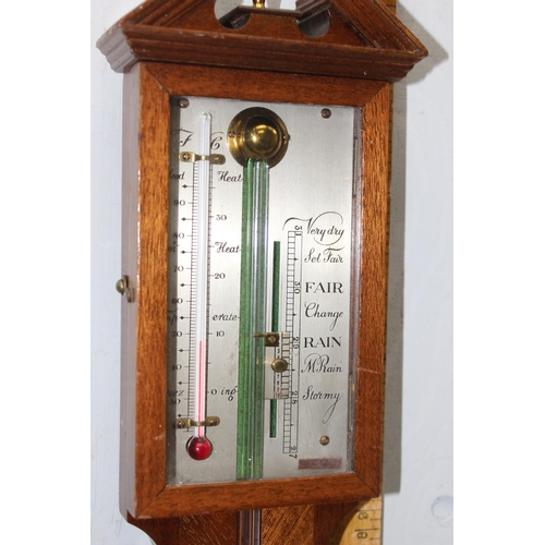 406 - An antique style mercury stick barometer with silvered scale, unnamed, approx 95cm tall