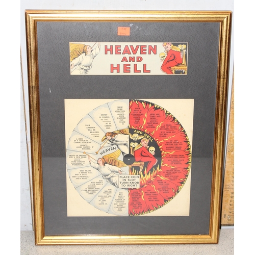 407 - Framed vintage print of the artwork from the Heaven & Hell penny arcade machine, approx 50cm x 40cm ... 