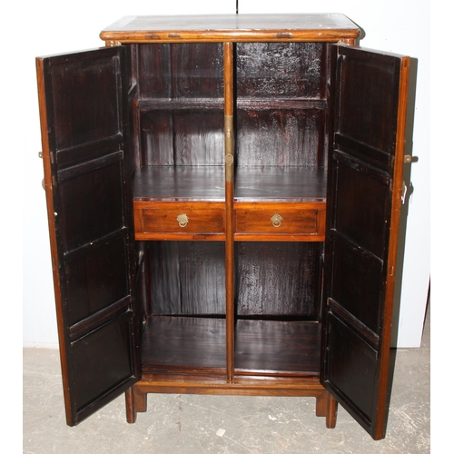 19 - A Chinese hardwood marriage cabinet, likely Elm with brass fittings, likely 20th century, approx 87c... 