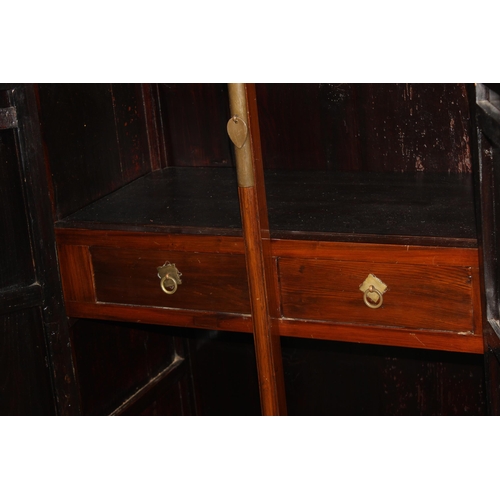 19 - A Chinese hardwood marriage cabinet, likely Elm with brass fittings, likely 20th century, approx 87c... 