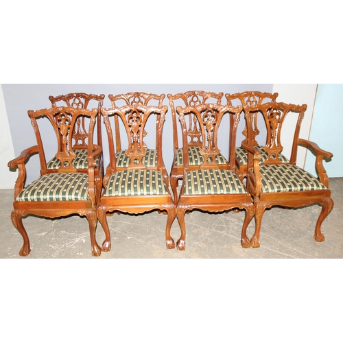 96 - A set of 8 Georgian style Chippendale design mahogany dining chairs, 2 carvers & 6 dining chairs, wi... 