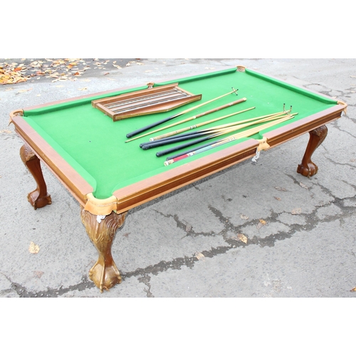 45 - A good quality modern dining table with snooker table base, the snooker table with baize lined slate... 