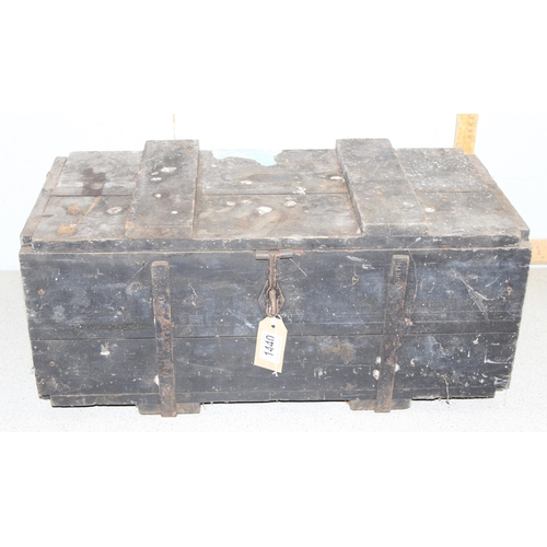 1484 - Vintage black wooden ammo box with iron side handles approx. 58cm W x 29cm D x 26cm H