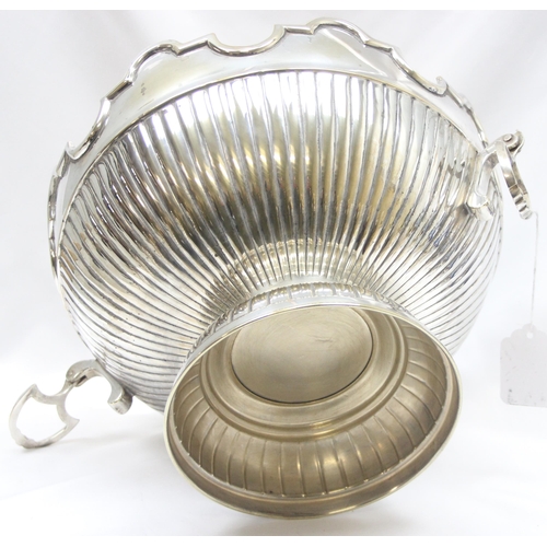 1001 - A large vintage silver plated punchbowl and 8 cups with half gadrooned design and a wavy crenelated ... 