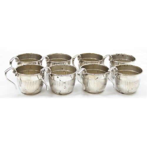 1001 - A large vintage silver plated punchbowl and 8 cups with half gadrooned design and a wavy crenelated ... 