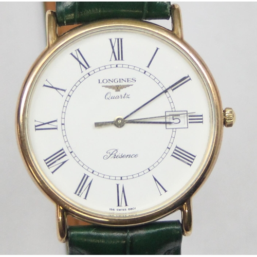 A Longines Quartz Presence 156 6801 dress watch with gold plated