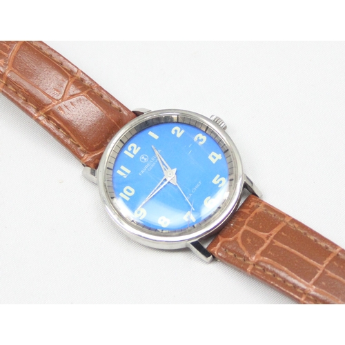 1304 - A vintage Favre Leuba Sea Chief watch with blue dial, leather strap and Twinpower movement