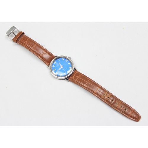 1304 - A vintage Favre Leuba Sea Chief watch with blue dial, leather strap and Twinpower movement