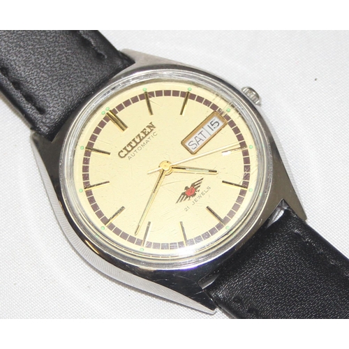 1306 - A vintage Citizen automatic 21 jewels watch with 8200A automatic movement and leather strap