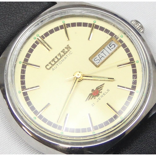 1306 - A vintage Citizen automatic 21 jewels watch with 8200A automatic movement and leather strap