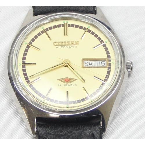 1306 - A vintage Citizen automatic 21 jewels watch with 8200A automatic movement and leather strap